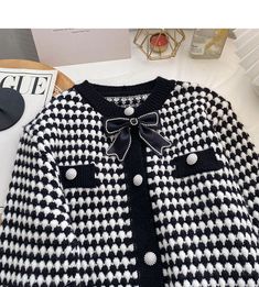 Style: commuting Size: one size Color: yellow, black Black Houndstooth Winter Top, Chic Plaid Cardigan For Spring, Black Houndstooth Winter Cardigan, Black Houndstooth Cardigan For Winter, Check Tops, Cardigan Tops, Yellow Black, Round Neck, Yellow