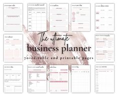 the ultimate business planner printable and printable pages with pink paint splattered on it