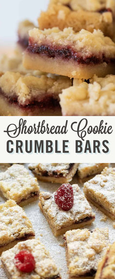 shortbread cookie crumble bars with raspberries on top