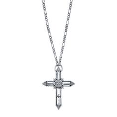 Silver Tone Large Crystal Cross Pendant Necklace 28In Beauty Necklace, 1928 Jewelry, Crystal Cross, Vintage Inspired Jewelry, Large Crystal, Cross Jewelry, Cross Pendant Necklace, Large Crystals, Base Metal