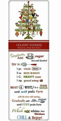 the holiday eggnog cross stitch pattern is shown in red and white, with an image of a christmas tree