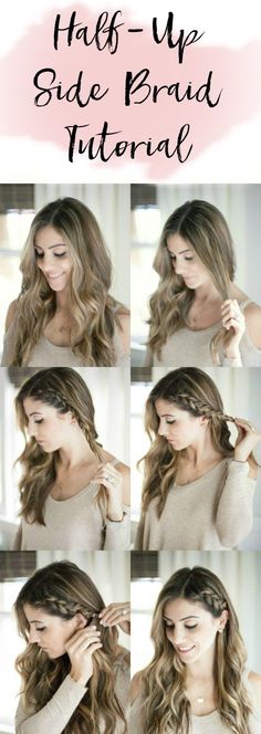 A simple half up side braid hair tutorial perfect for adding a little elegance to your normal hair style! Half Up Side Braid, Side Braid Hair, Side Braid Tutorial, New Braided Hairstyles, Quick Braids, How To Braid, Braided Hair Tutorial, Side Braid Hairstyles