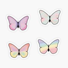 four pastel butterflies stickers on a white background, each with different shapes and sizes