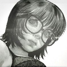 a black and white drawing of a woman's face