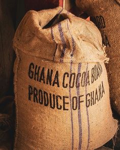 there is a jute bag with the words china cocoa road produce of china on it