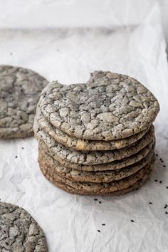 several cookies are stacked on top of each other