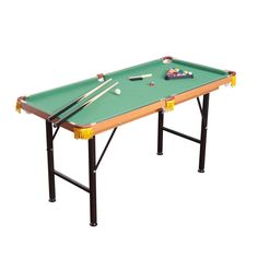 a pool table with two cues and cues on the top, in front of a white background