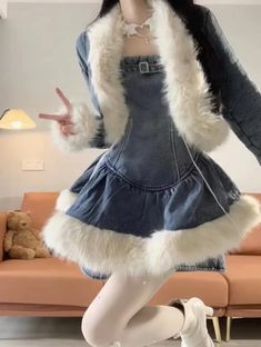 S (Within 47.5kg) M (47.5-52.5kg) L (52.5-60kg) XL (60-65kg) Blue Denim Dress For Winter, Fitted Long Sleeve Denim Dress For Winter, Winter Denim Fitted Dress, Patchwork Denim Jacket, Snow Princess, Patchwork Denim, Suspender Skirt, Denim Patchwork, Midi Maxi Dress