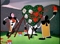 an animated scene with three cartoon characters holding flowers and looking at the viewer's heart