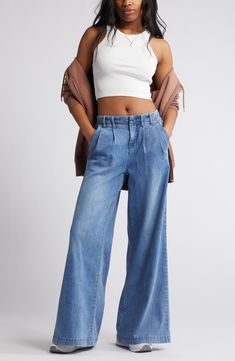 1822 Denim Pleated High Waist Super Wide Leg Jeans | Nordstrom Trouser Jeans Outfit, Super Wide Leg Jeans, Nordstrom Jeans, Plus Jeans, Pleated Jeans, Wide Legged Jeans, New Look Fashion, Summer Wardrobe Essentials, Jeans Outfit Casual