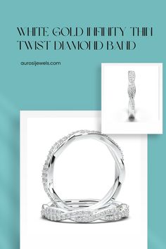 a white gold wedding ring with diamonds on it and the words, white gold jewelry that twist