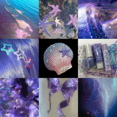 the collage shows mermaids, stars and seashells