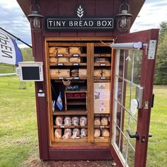 the tiny bread box is open and ready for customers to use it's doors