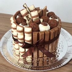 there is a cake with chocolate and marshmallows in it on the plate