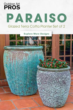 The Paraiso Glazed Terra Cotta Planter Set of 2 features large, rustic terra cotta pots ideal for outdoor garden decor. These handcrafted, frost-resistant planters are perfect for your backyard, front porch, or patio, adding a stylish and timeless touch to your space. Durable and decorative, they’re perfect for holding plants while elevating your outdoor design. Add elegance and function with these beautiful antique-inspired garden planters. Decorating A Balcony, Outdoor Garden Planters, Terra Cotta Pots, Terracotta Planter, Indoor Planter, Patio Backyard, Large Planters, Antique Inspiration, Terracotta Pots