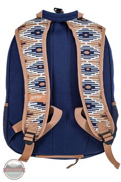 Hooey BP062NVTN "Rockstar" Navy/Tan Aztec Patten Backpack Hooey Patented Hat Strap Detachable Rain Cover Padded Shoulder Straps Padded Laptop Sleeve Side Hydro Pockets Internal Organization Pocket 20 Liters 18" x 12.5" x 5.5" Style # BP062NVTN Tooled Backpack, Aztec Purse, Aztec Bag, Patterned Backpack, Aztec Pattern, Pad Cover