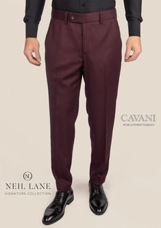 Deep Burgundy Birdseye Pants - SARTORO Luxury Tapered Leg Dress Pants For Semi-formal Occasions, Semi-formal Wool Trousers, Wool Trousers For Semi-formal Occasions, Luxury Fitted Dress Pants, Wool Business Casual Long Pants, Luxury Fitted Wool Dress Pants, Semi-formal Wool High-waisted Pants, Wool Bottoms For Business Casual, Luxury Fitted Trousers Suits