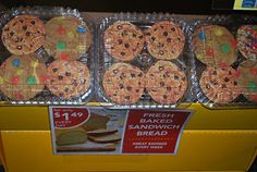 cookies are on display for sale in a store