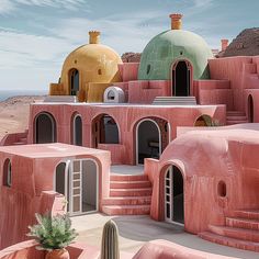 an artistic view of some buildings in the desert