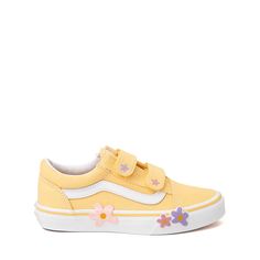 Vans Old Skool V Skate Shoe - Little Kid - Yellow / Floral | Journeys Spring Skateboarding Shoes With Round Toe, Spring Skate Shoes With Round Toe For Skateboarding, Spring Canvas Sneakers For Skateboarding, Spring Skateboarding Canvas Shoes With Rubber Sole, Spring Round Toe Skate Shoes For Skateboarding, Spring Low-top Skate Shoes For Skateboarding, Spring Low-top Canvas Skate Shoes, Spring Skateboarding Sneakers, Vans Canvas Shoes For Skateboarding In Spring