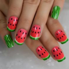 24 Acrylic Press On Nails In Watermelon Fruit Begin With Clean Hands And Nails That Are Dry. Push Cuticles Back If Necessary. Buff Natural Nails With Nail File. Choose Correct Sizes For Each Finger And Lay Out For Quick And Easy Pick Up You Can Also Buff The Inside Of Each Press On Nail For Extra Staying Power. Apply Glue And Press Down And Hold For 20 Seconds Each Nail Short Press On Nails, Nails For Kids, Art Summer, Nail Sizes, False Nail, Nails Designs