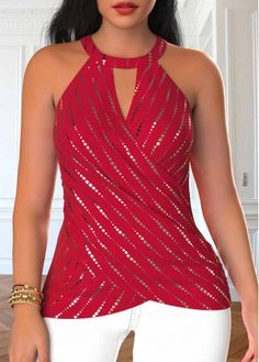 Color:Red;Size:XXL;Package Contents:1 X Tank Top;Style:Casual; Affordable Red Women's Tops, Elegant Dresses Plus Size, Beach Bridesmaid Dresses, Trendy Tops For Women, Plaid Outfits, Halter Tank Top, Halter Tank, Plaid Tops, Online Tops