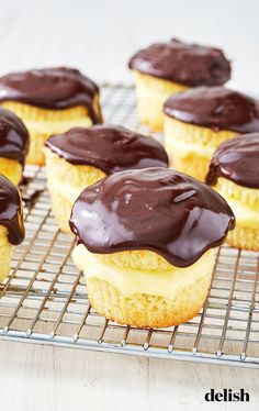 chocolate frosted cupcakes on a cooling rack