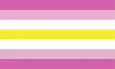 a pink, yellow and white striped background with horizontal stripes in different colors on each side