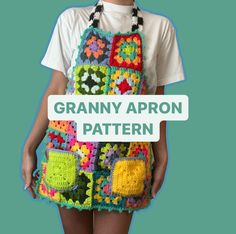 a woman wearing an apron made out of granny granny's crocheted grannys