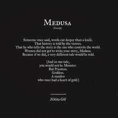 the poem medusa is written on a black background