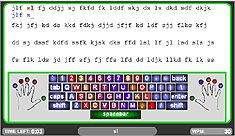 a computer screen with a keyboard and some words on the screen, which are highlighted in green