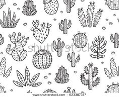 hand drawn cactus and succulents with the words cactuses on white background