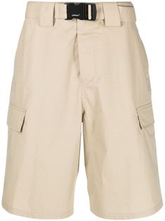 sand beige cotton high waist slide-buckle fastening two side inset pockets two side flap pockets two rear flap pockets straight leg above-knee length Off White Clothing, White Flares, Off White Mens, Track Shorts, Mens Swim Trunks, Sand Beige, Urban Wear, Long Shorts, Off White Color