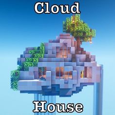 the words cloud house are in front of an image of a tree on top of a building