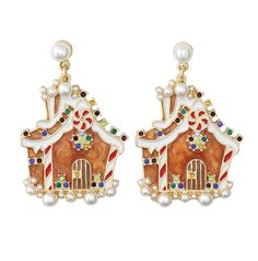 Adorable gingerbread houses with pearls and crystals House Earrings, Wedge Flip Flops, Gingerbread Houses, Home Decor Signs, Custom Name Necklace, Love Bracelets, Gift Stickers, Wholesale Fashion, Hat Hairstyles