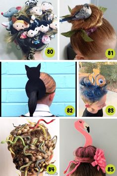 Are you looking for a wacky hairstyle for kids? Here are over 125 wild and wacky hairdos for kids perfect for spirit or red ribbon week.rnrnWe've got crazy hair day ideas for girls, boys, long hair, short hair and all the holidays too.rnrnHead on over to our site today to get some crazy hair day inspiration right now. Crazy Hair Day Short Hair, Hairdos For Kids, Green Hair Spray, Boys Long Hair, Bird Nest Hair, Hairstyle For Kids, Funky Hair