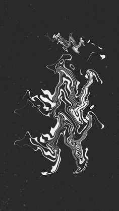 an abstract black and white painting with wavy lines