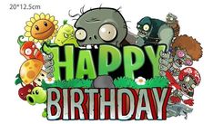 the angry birds happy birthday card with many cartoon characters and plants on it's side