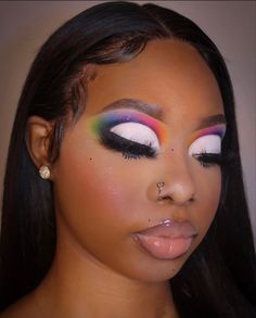 Rainbow Eye Makeup, Rainbow Eyeshadow, Rainbow Lips, Beginners Eye Makeup, Carnival Makeup, Pride Makeup, Face Art Makeup, Full Glam