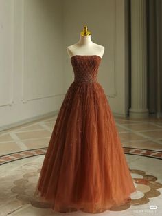 Red Dress Yule Ball, Orange Gown Aesthetic, Copper Prom Dress, Dress Birthday Party, A Line Prom Dress, Royal Dresses, Princess Ball Gowns, Dress Birthday, Prom Dress Inspiration