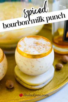 spiced bourbon milk punch recipe on a gold platter