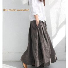 a women linen skirts elastic waistband skirts ,deep side pockets could be made for any Size.maxi-length,  a-line skirt,could be ware in the hot summer days.  very soft and breath and also comfortable to wear.  we  use mid weight 150g/m fabric . we also have heavy fabris is you want other weight please  feel free to contact with us  for other women coat  www.etsy.com/shop/liferollpaint?section_id=16669636&ref=shopsection_leftnav_3 thick women coat www.etsy.com/shop/liferollpaint?section_id=182953 Long Skirts H And M, Cheap Wide-leg Skirt With Pockets, Cheap Baggy Cotton Skirt, Cheap Relaxed Lined Skirt Bottoms, Linen Maxi Skirt With Sweaters, Cheap Relaxed Fit Maxi Skirt For Women, Long Skirts For Big Women, Cheap Casual Full Skirt, Linen Long Skirt