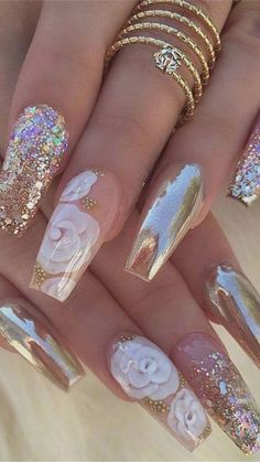 Beautiful & elegant | Wedding nails glitter, Rose gold nails, Nail designs glitter Unghie Sfumate, Wedding Nails Glitter, Solid Color Nails, Colorful Nails, Homecoming Nails Acrylic, Rose Gold Nails, Coffin Nails Long, Nail Designs Glitter, Sparkly Nails