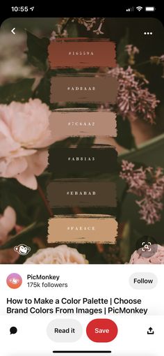 an instagram page with flowers and text that reads, create a brand color palette