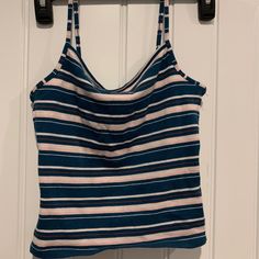 Striped Tank From Garage Spaghetti Straps Lightweight Tags Still On!! Casual Blue Crop Top With Adjustable Straps, Casual Striped Camisole With Spaghetti Straps, Blue Casual Tank Top With Adjustable Straps, Casual Blue Tank Top With Adjustable Straps, Blue Casual Tank Top With Spaghetti Straps, Blue Casual Camisole With Adjustable Straps, Casual Striped Top With Spaghetti Straps, Garage Tank Tops, Green Cami