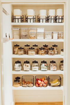 an organized pantry filled with lots of food