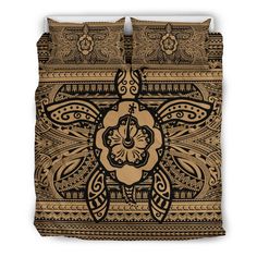 hawaiian-turtle-polyensian-tribal-bedding-set-gold Gold Duvet, Hawaiian Turtle, Disney Halloween, Bed Covers, Summer Shirts, Exclusive Designs, Hawaiian Shirt, Bedding Set, Order Now