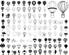 various hot air balloons in black and white