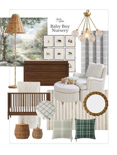 a baby's nursery room is shown with furniture and decor