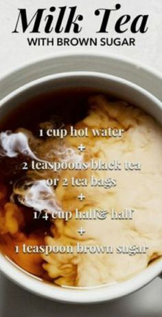 a cup of hot chocolate tea with brown sugar and instructions on how to make it